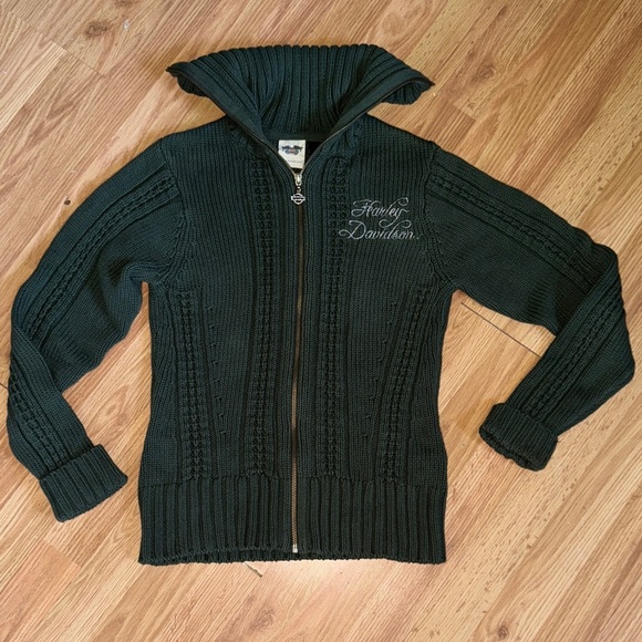 Harley Davidson Zip Up Cable Knit Sweater Size Small - Picture 1 of 4